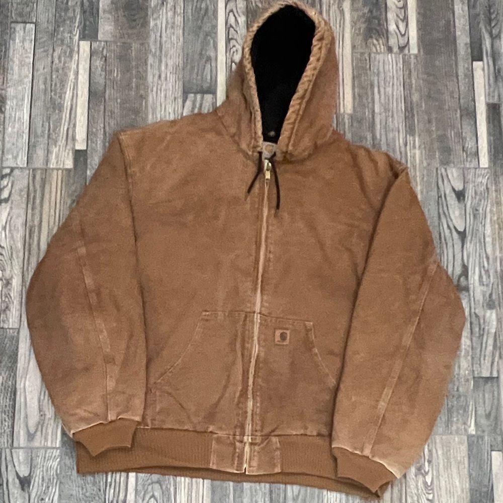 🔥🔥Vintage‎ CARHARTT Quilt Lined Denim Canvas Heavy Hooded Brown JACKET 4XLT